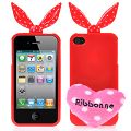 Coque iPhone 4/S Lapin + Ponpon semi-rigide