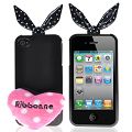 Coque iPhone 4/S Lapin Noire + Ponpon semi-rigide